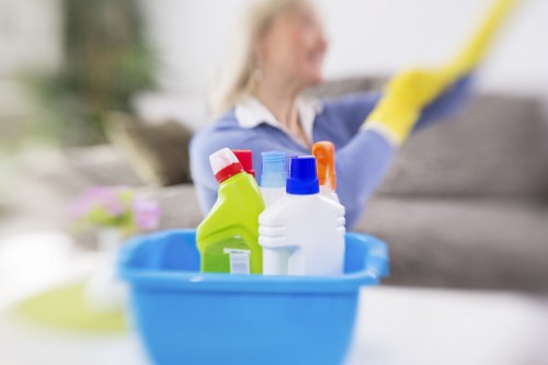 Cleaner maintaining a shared staircase and landing in a Highbury building